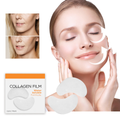 Collagen film with a woman applying it to her face, showing before and after effects