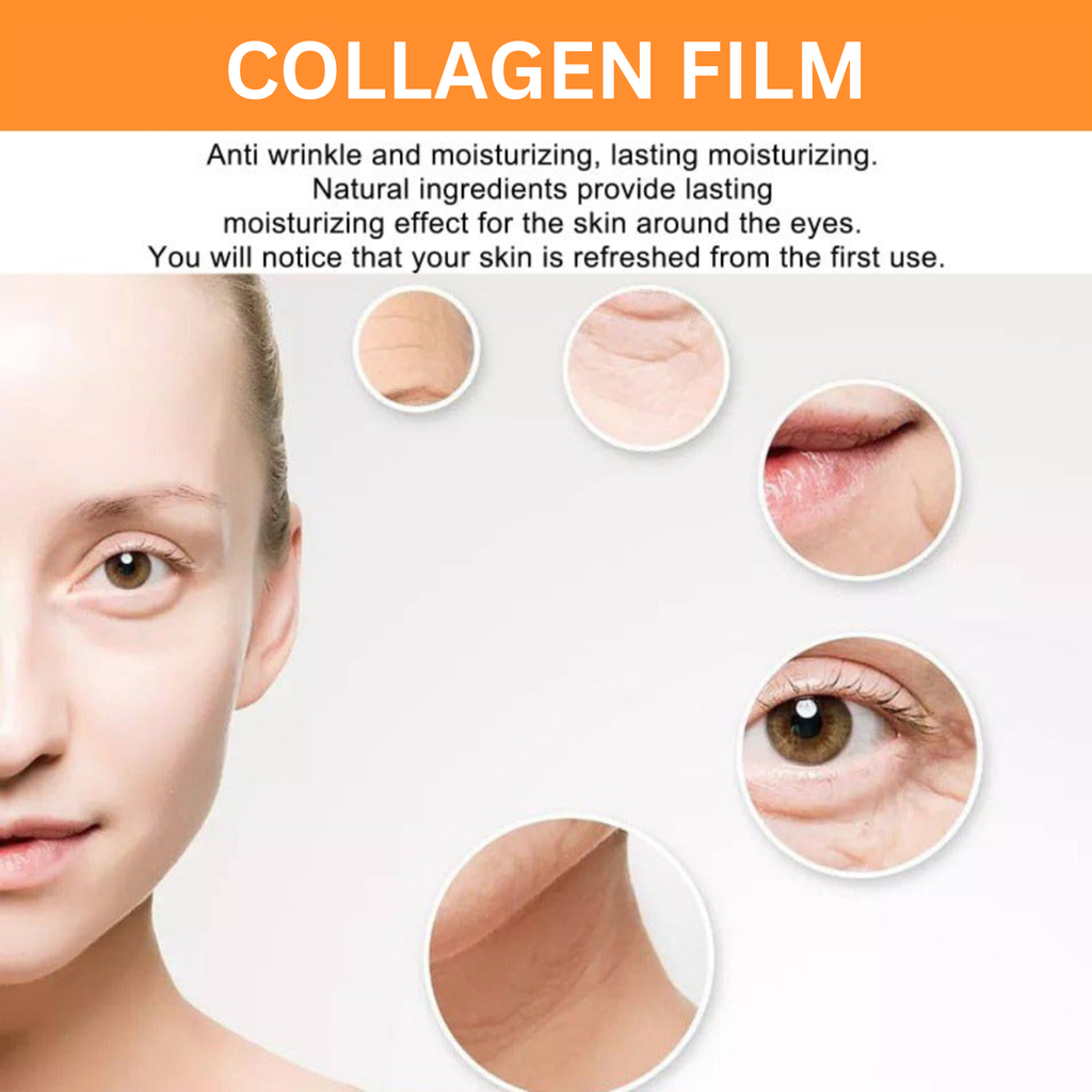 collagen film with close-up shots of skin around the eyes